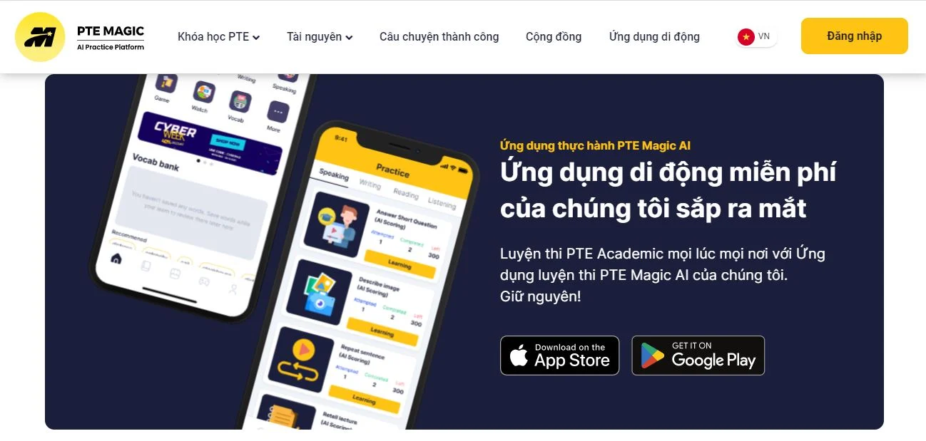 ứng dụng thực hành pte magic ai