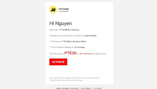 xác nhận email đăng ký thi thử pte