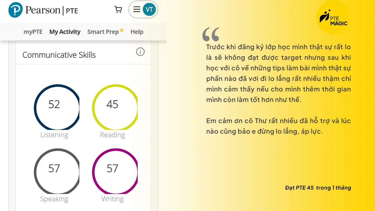 Đạt PTE 45 trong 1 tháng