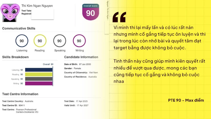 học viên đạt pte 90