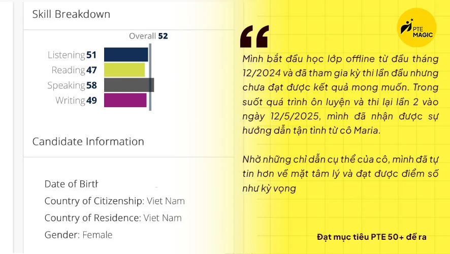 PTE 50 điểm nhận ngay du học