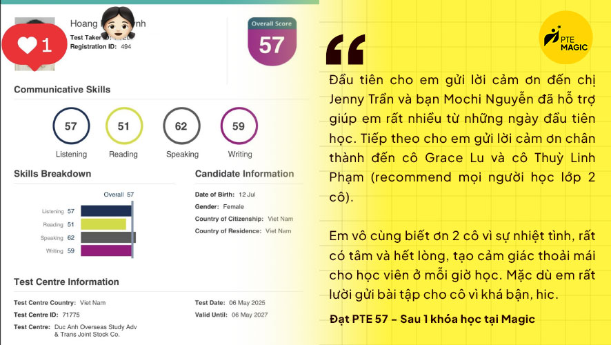 Đạt PTE 57 trong thời gian ngắn