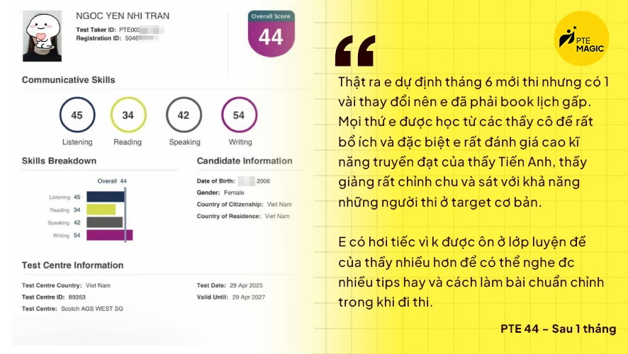 Đạt PTE 44 Sau 1 Tháng