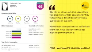 1 tháng đạt PTE 69 với khóa PTE 1 Kèm 1