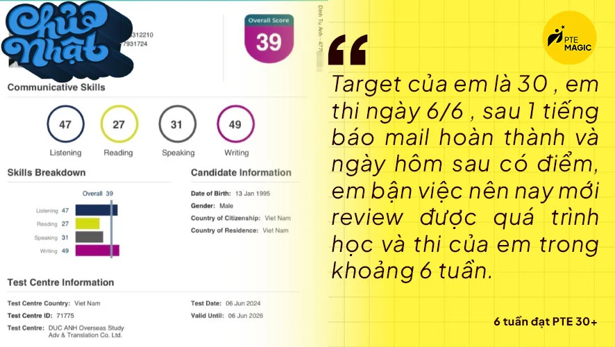 Đạt PTE 30 nộp Visa 462 Úc