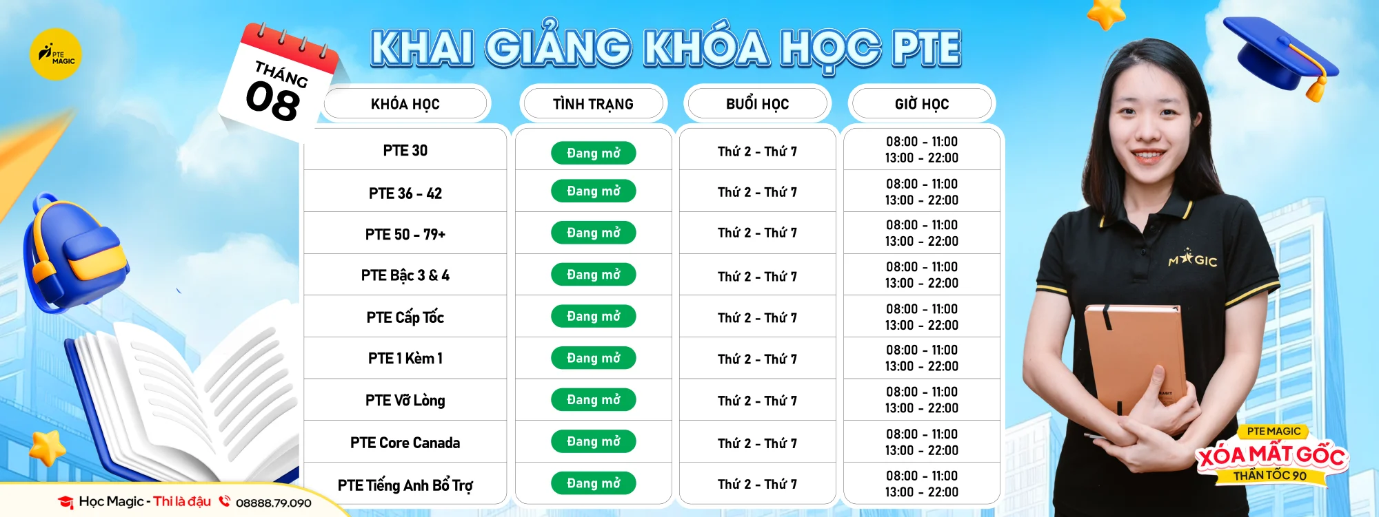 Khai giảng lịch học PTE tháng 08 năm 2025
