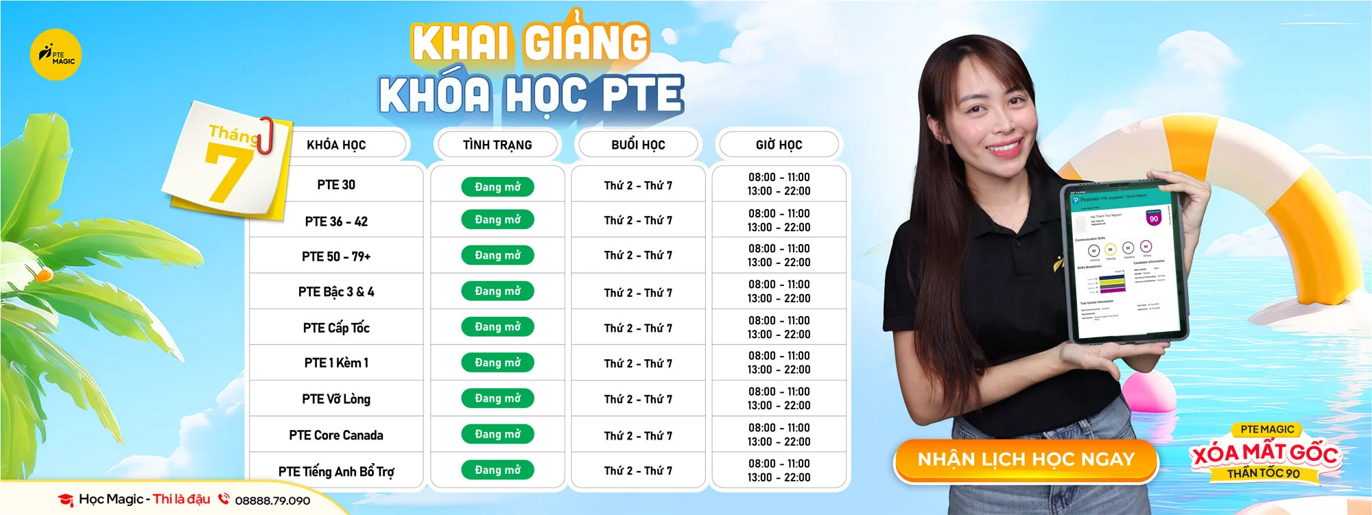 Lịch học pte tháng 07