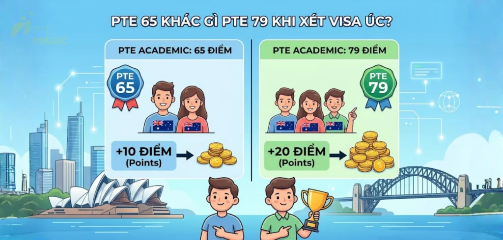 PTE 65 khác gì PTE 79 khi xét Visa ÚC