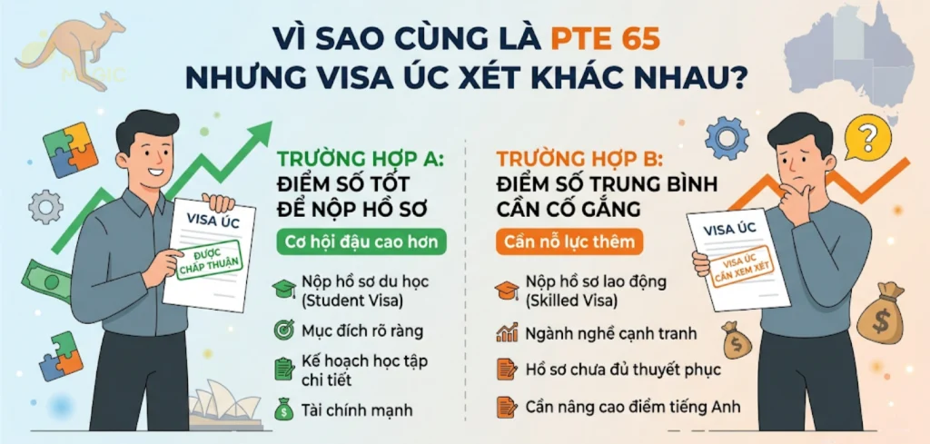 Vì sao cùng PTE 65 nhưng Visa Úc xét khác nhau